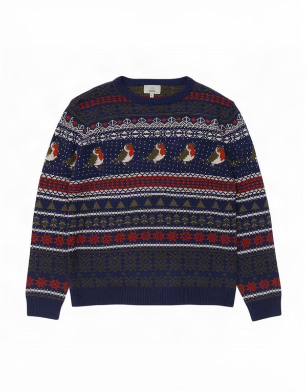 Marks & Spencer Mens Boat Neck Jumper Sweater XL Navy Blue Fair Isle