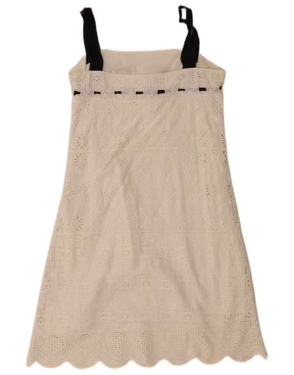 Zara Womens Sleeveless A-Line Dress UK 12 Medium White Floral Cotton
