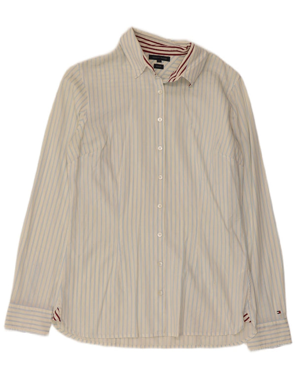 Tommy Hilfiger Womens Shirt US 6 Medium White Pinstripe Cotton