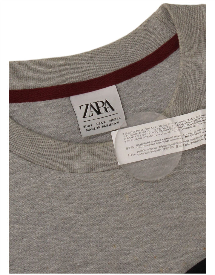 Zara Mens Sweatshirt Jumper Large Grey Colourblock Cotton