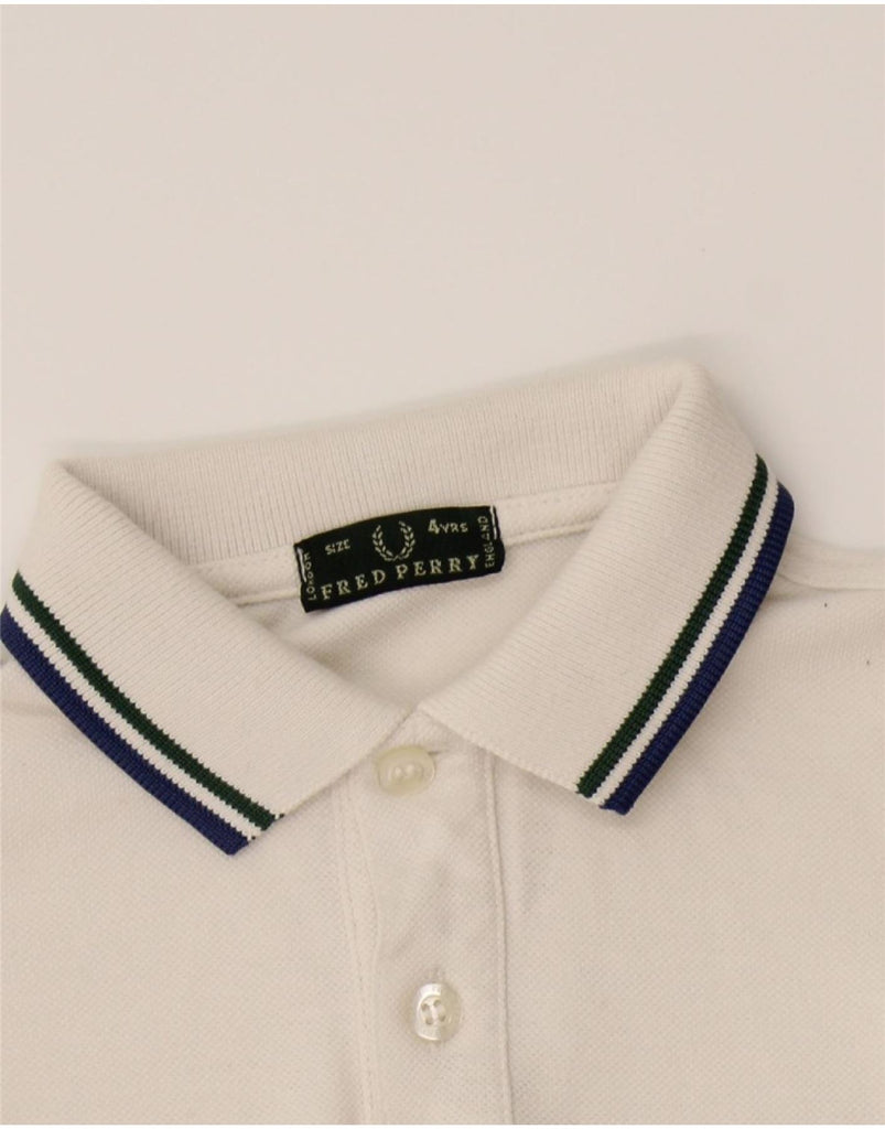 FRED PERRY Boys Long Sleeve Polo Shirt 3-4 Years White Cotton Vintage Fred Perry and Second-Hand Fred Perry from Messina Hembry 