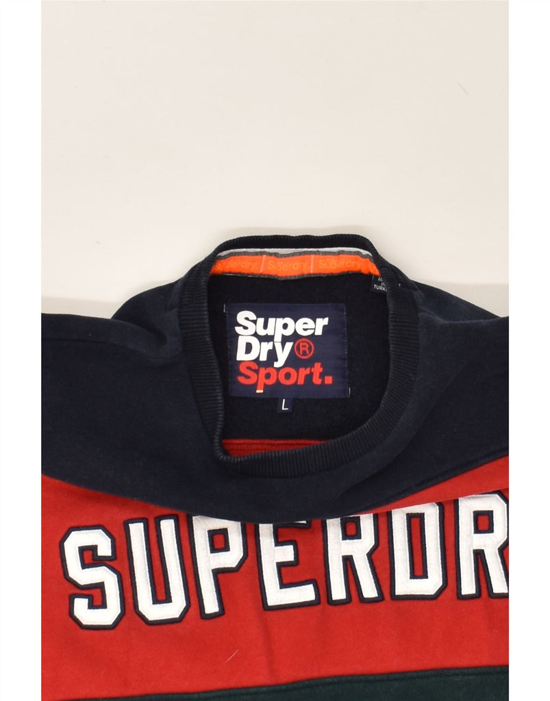 SUPERDRY Mens Graphic Sweatshirt Jumper Large Navy Blue Colourblock Cotton | Vintage Superdry | Thrift | Second-Hand Superdry | Used Clothing | Messina Hembry 