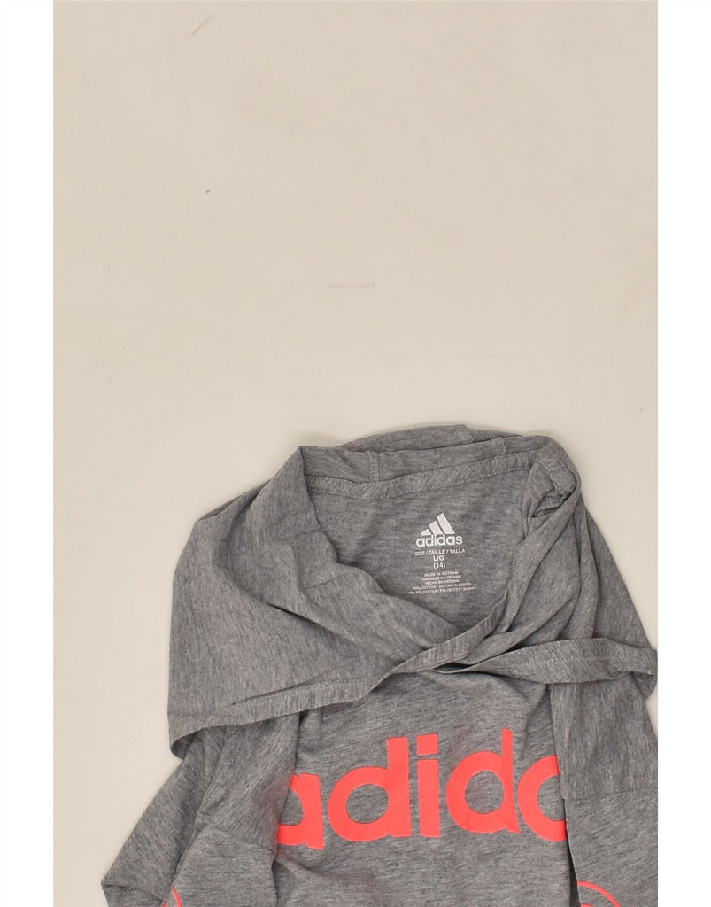 ADIDAS Girls Hooded Graphic T-Shirt Top 13-14 Years Large Grey | Vintage Adidas | Thrift | Second-Hand Adidas | Used Clothing | Messina Hembry 