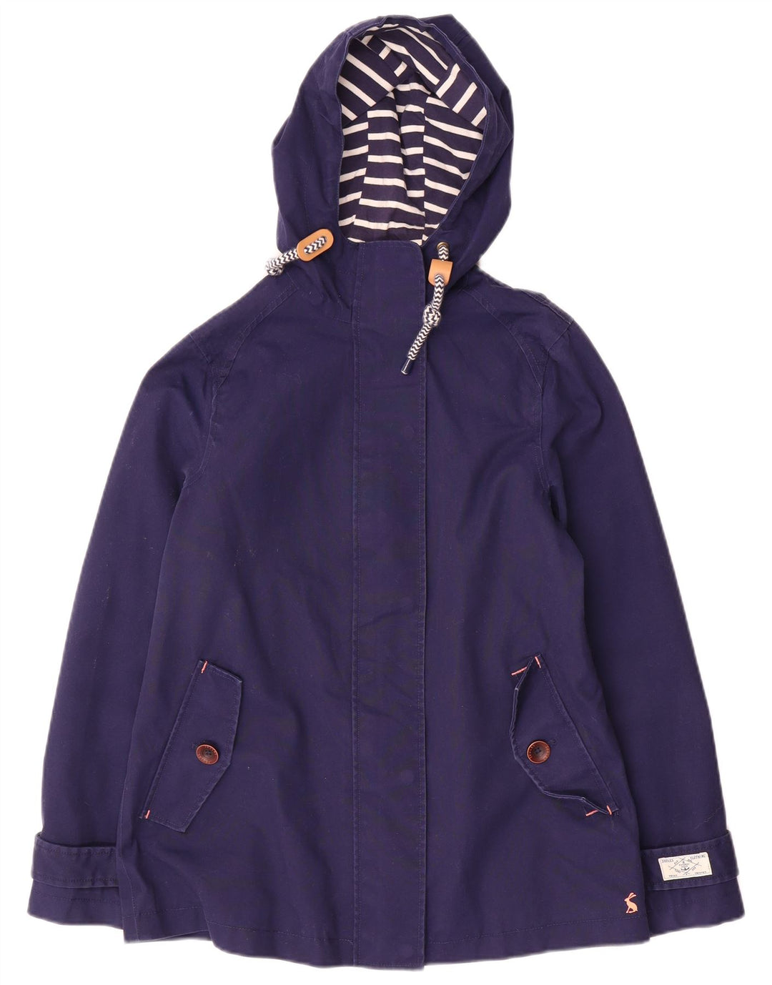 Joules Womens Hooded Rain Jacket UK 10 Small Navy Blue Cotton