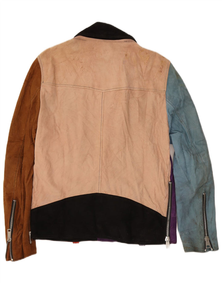 Vintage Womens Suede Biker Jacket UK 16 Large Multicoloured Colourblock