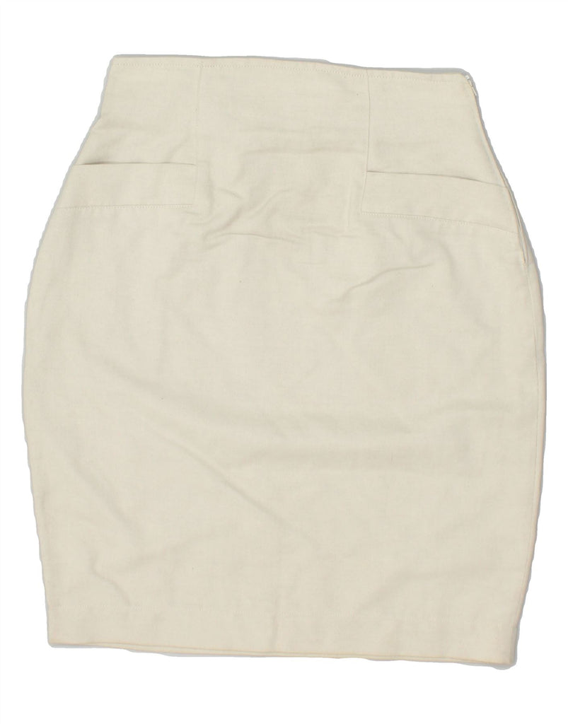 TRUSSARDI Womens Pencil Skirt W24 XS Beige Linen | Vintage Trussardi | Thrift | Second-Hand Trussardi | Used Clothing | Messina Hembry 