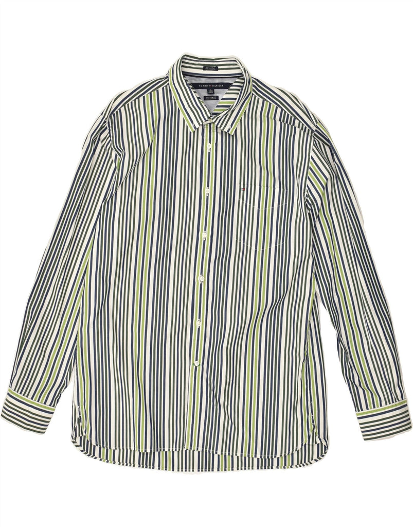 TOMMY HILFIGER Mens Custom Fit Shirt XL Grey Striped Cotton | Vintage Tommy Hilfiger | Thrift | Second-Hand Tommy Hilfiger | Used Clothing | Messina Hembry 