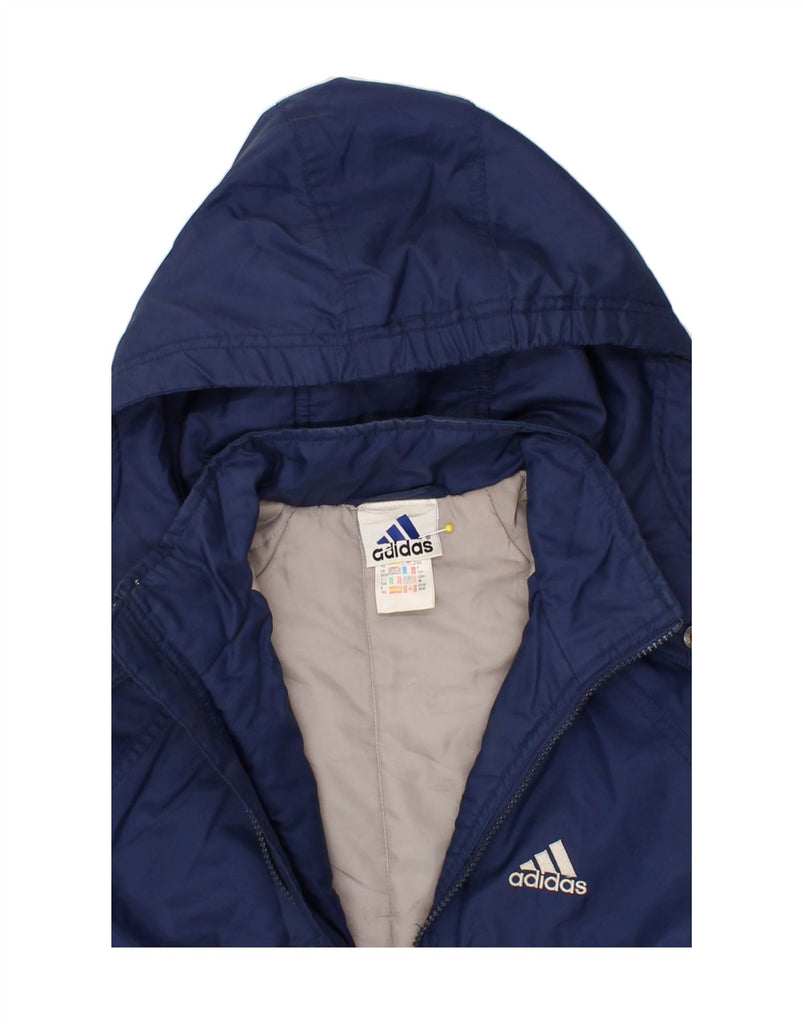 ADIDAS Boys Graphic Hooded Windbreaker Jacket 11-12 Years Large Navy Blue Vintage Adidas and Second-Hand Adidas from Messina Hembry 