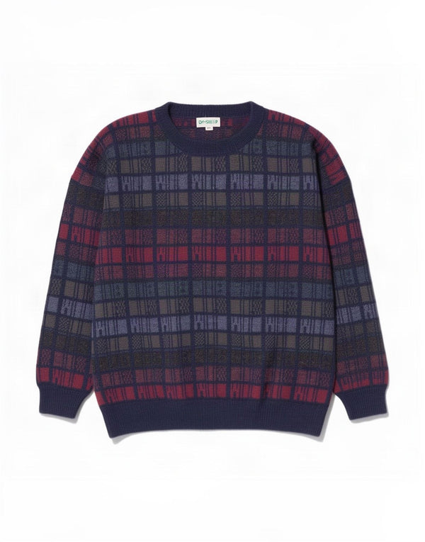 DW-Shop Mens Boat Neck Jumper Sweater IT 52/54 Large Navy Blue Geometric