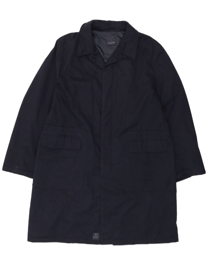 Valentino Mens Overcoat IT 52 XL Navy Blue Polyester