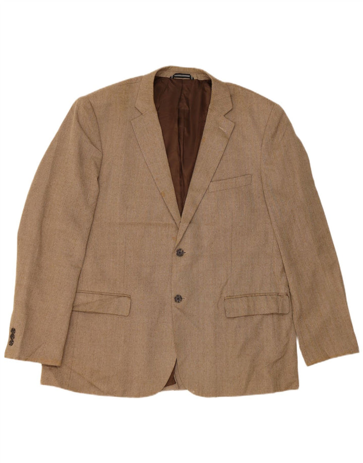 Nautica Mens 2 Button Blazer Jacket UK 48 4XL Beige Herringbone Polyester