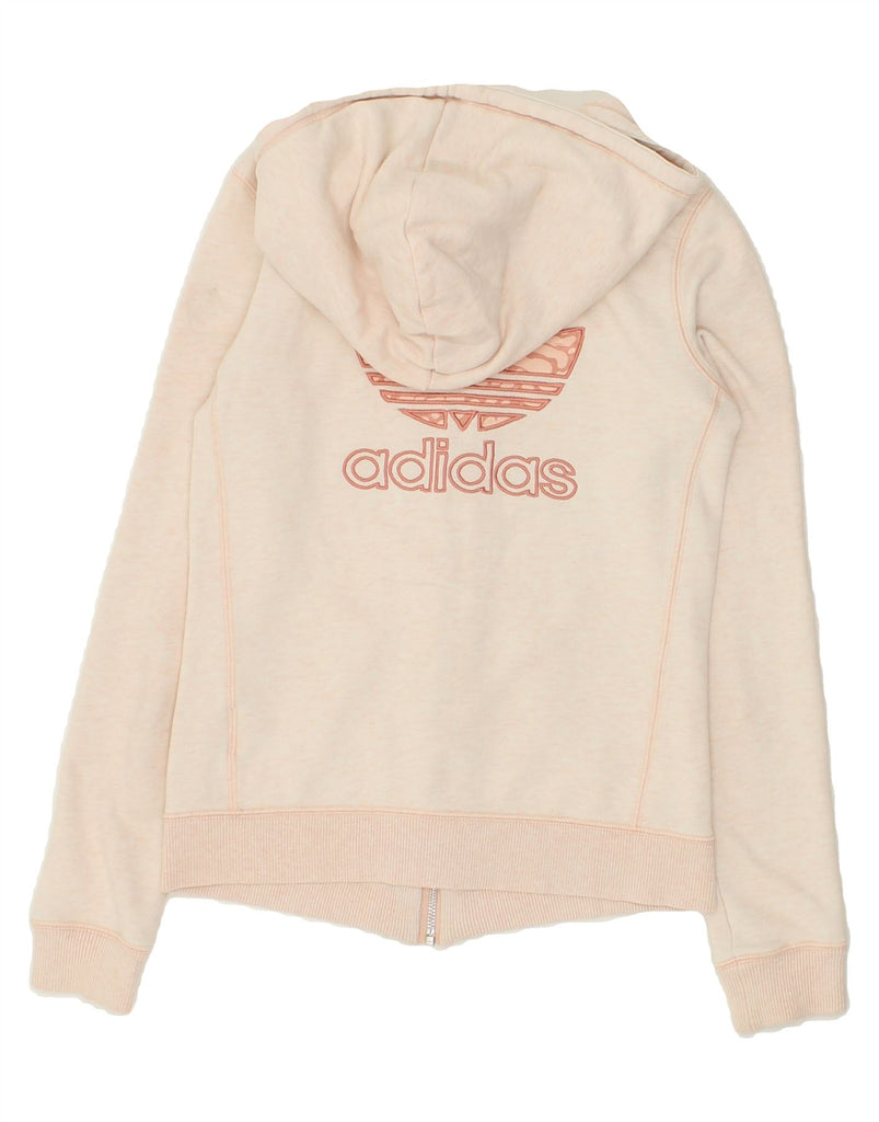 ADIDAS Womens Graphic Zip Hoodie Sweater UK 10 Small Beige | Vintage Adidas | Thrift | Second-Hand Adidas | Used Clothing | Messina Hembry 