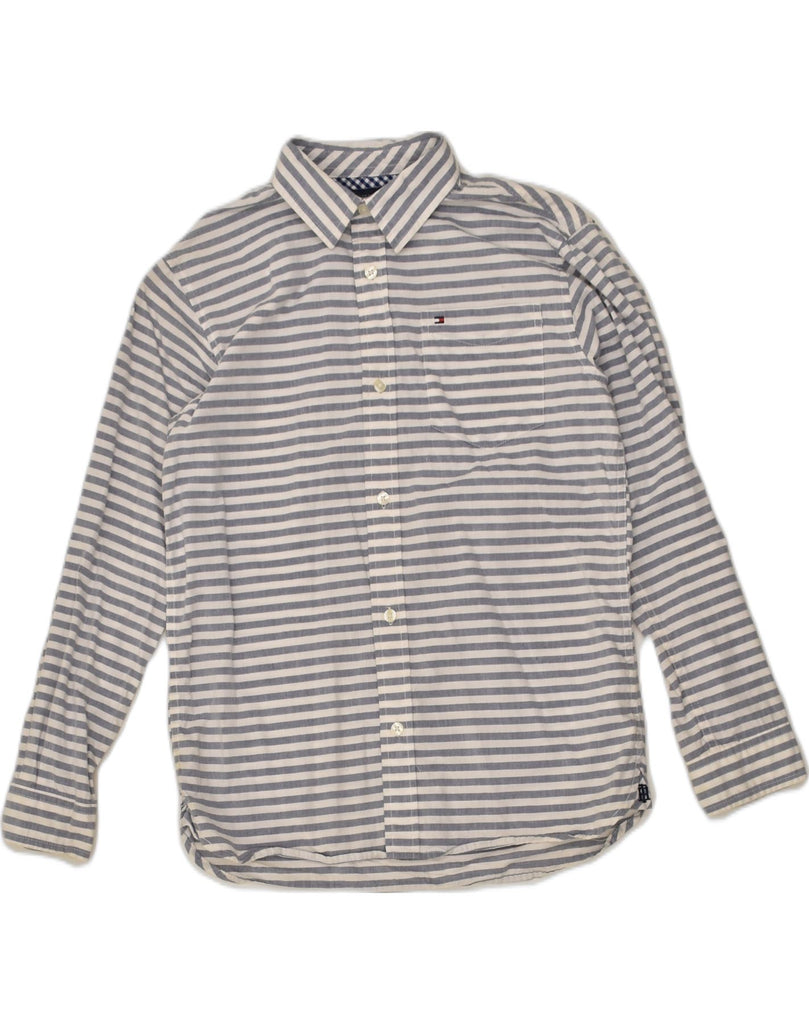 TOMMY HILFIGER Boys Shirt 12-13 Years Large Grey Striped Cotton | Vintage Tommy Hilfiger | Thrift | Second-Hand Tommy Hilfiger | Used Clothing | Messina Hembry 