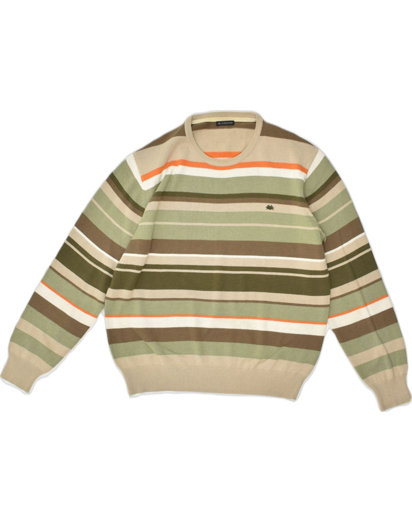 IL GRANCHIO Mens Crew Neck Jumper Sweater IT 50 Medium Beige Striped | Vintage Il Granchio | Thrift | Second-Hand Il Granchio | Used Clothing | Messina Hembry 