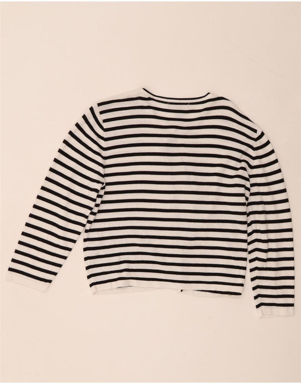 Chaps Womens Crop Cardigan Sweater UK 18 XL Black Striped Cotton