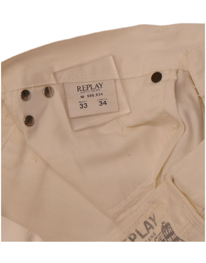 REPLAY Womens Straight Jeans  W33 L28 Off White Cotton