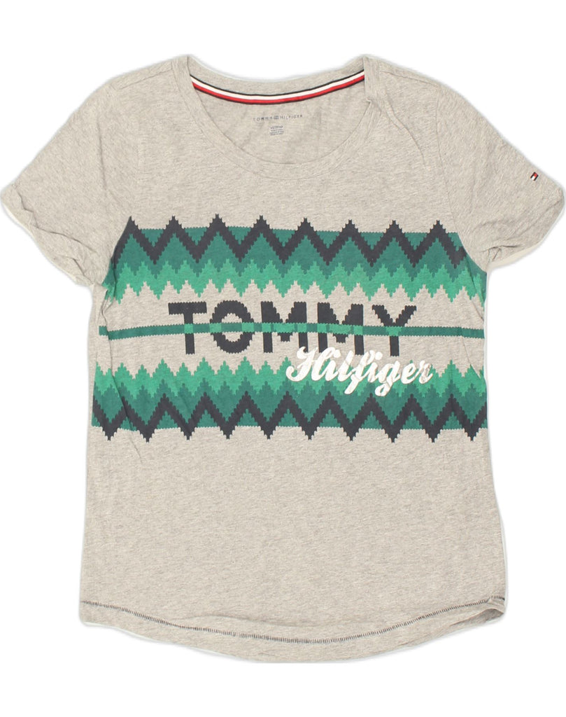 TOMMY HILFIGER Mens Graphic T-Shirt Top XS Grey Geometric Cotton | Vintage Tommy Hilfiger | Thrift | Second-Hand Tommy Hilfiger | Used Clothing | Messina Hembry 