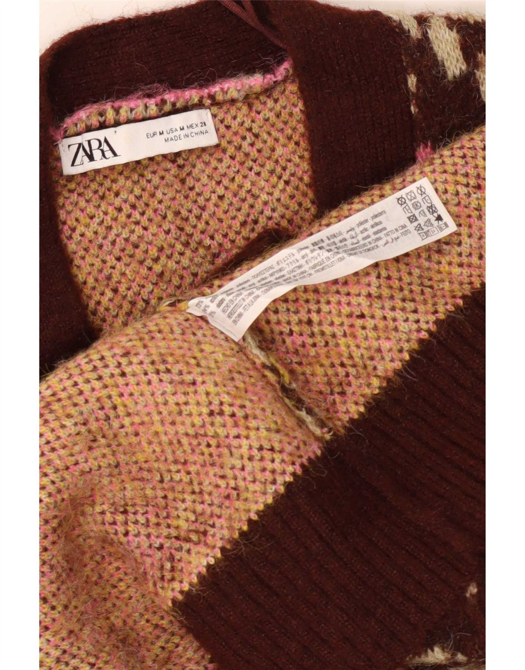 Zara Womens Oversized Cardigan Sweater UK 12 Medium Brown Floral Polyester