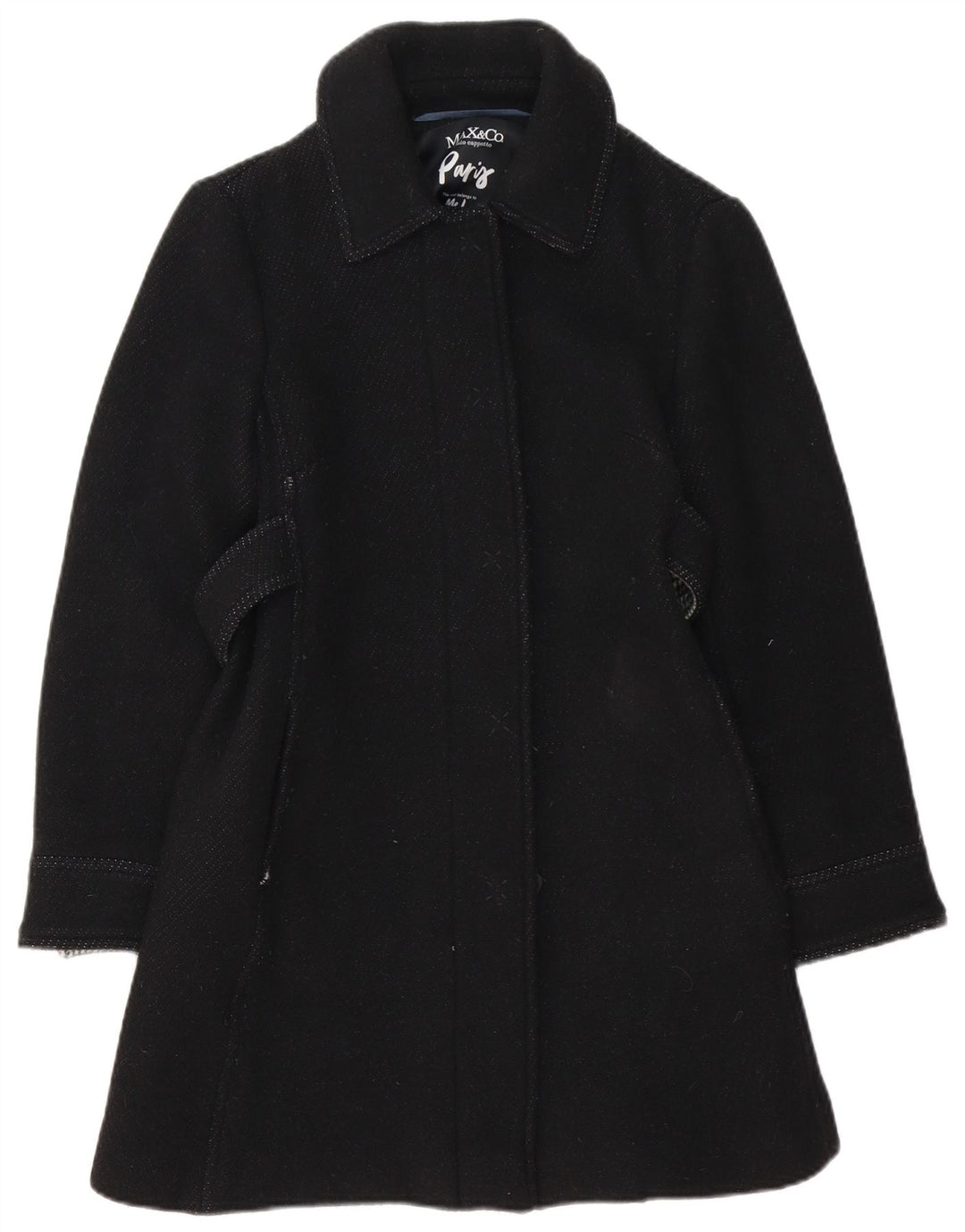 Max&Co. Womens Overcoat UK 8 Small Black Wool