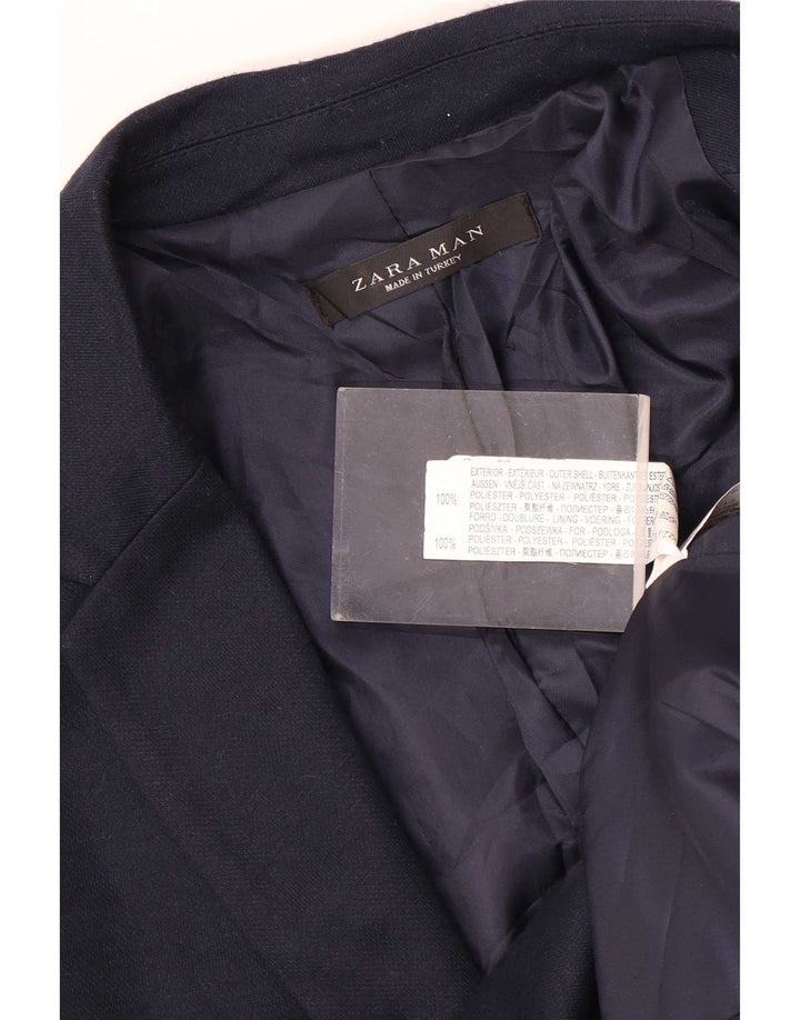 Zara Mens 2 Button Blazer Jacket UK 38 Medium Navy Blue Polyester