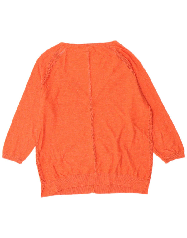 Fat Face Womens 3/4 Sleeve Cardigan Sweater UK 16 Large Orange Cotton