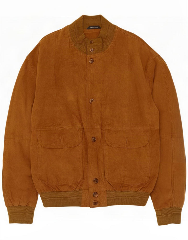 Vintage Mens Suede Bomber Jacket IT 54 2XL Brown Leather