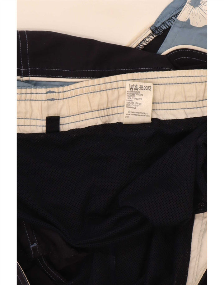 Marks & Spencer Mens Swimming Shorts Medium Navy Blue Floral Polyester