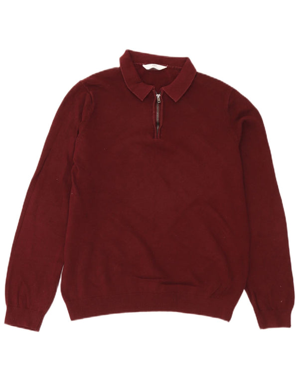 Marks & Spencer Boys Polo Neck Jumper Sweater 13-14 Years Burgundy Cotton