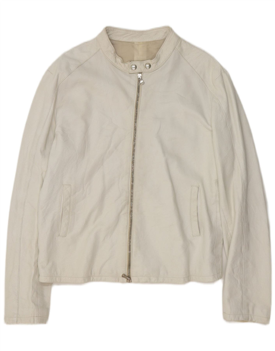 Vintage Mens Leather Bomber Jacket UK 40 Large White