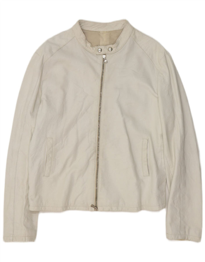 Vintage Mens Leather Bomber Jacket UK 40 Large White