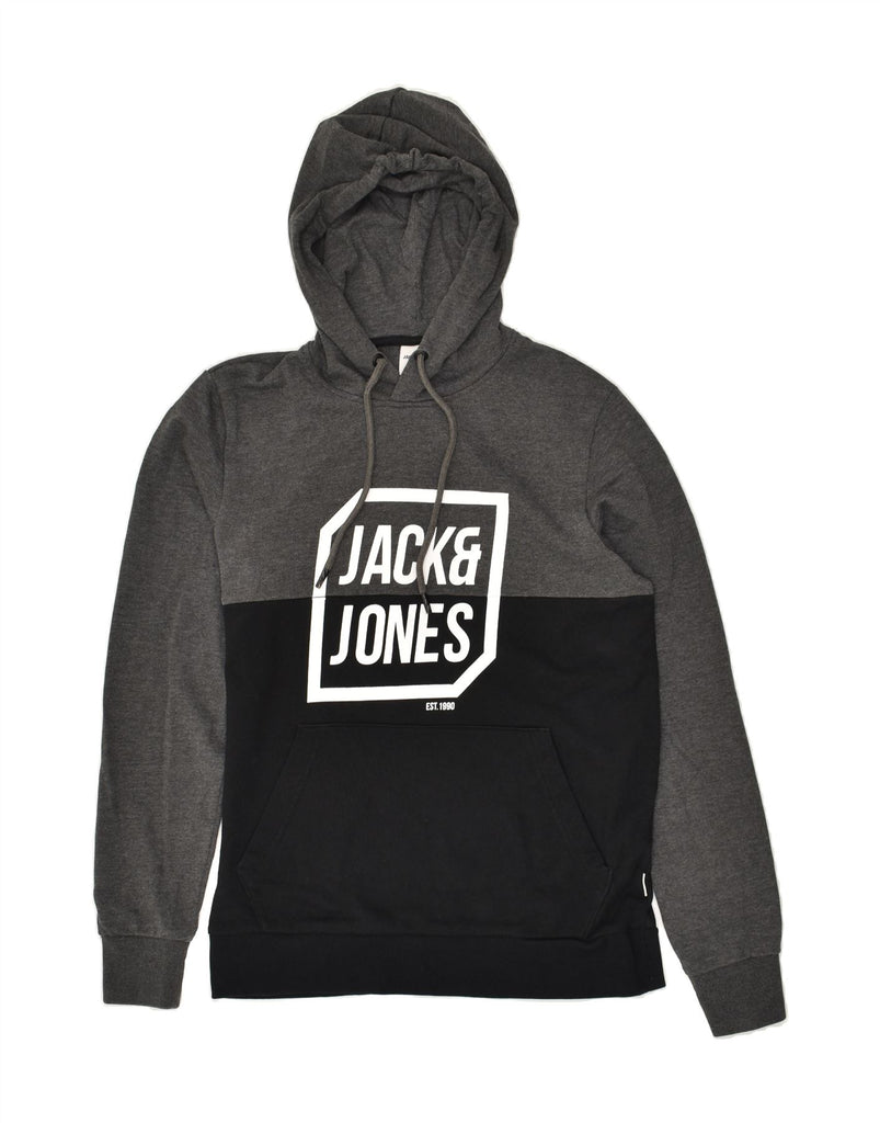 JACK & JONES Mens Graphic Hoodie Jumper Small Black Colourblock Cotton | Vintage Jack & Jones | Thrift | Second-Hand Jack & Jones | Used Clothing | Messina Hembry 