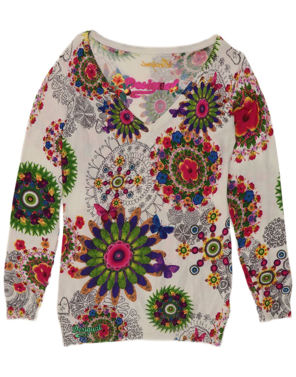 Desigual Womens V-Neck Jumper Sweater UK 12 Medium Multicoloured Floral