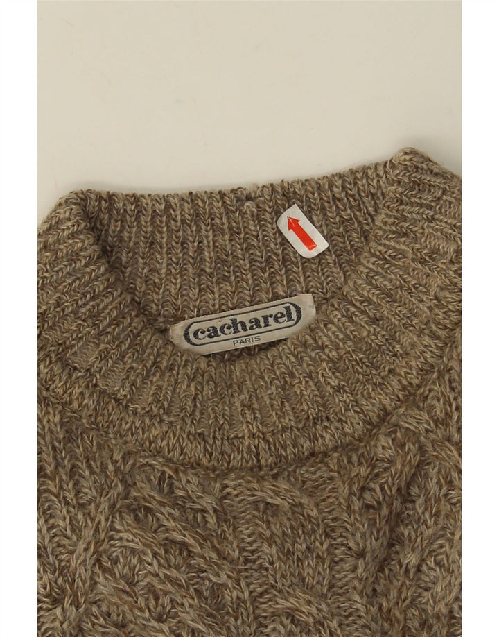 Cacharel Mens Crew Neck Jumper Sweater Large Beige Fair Isle