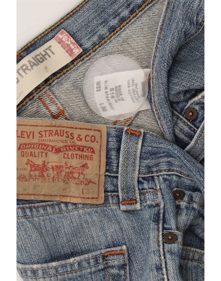 Levi's Mens 514 Distressed Slim Straight Jeans W33 L30 Blue Cotton