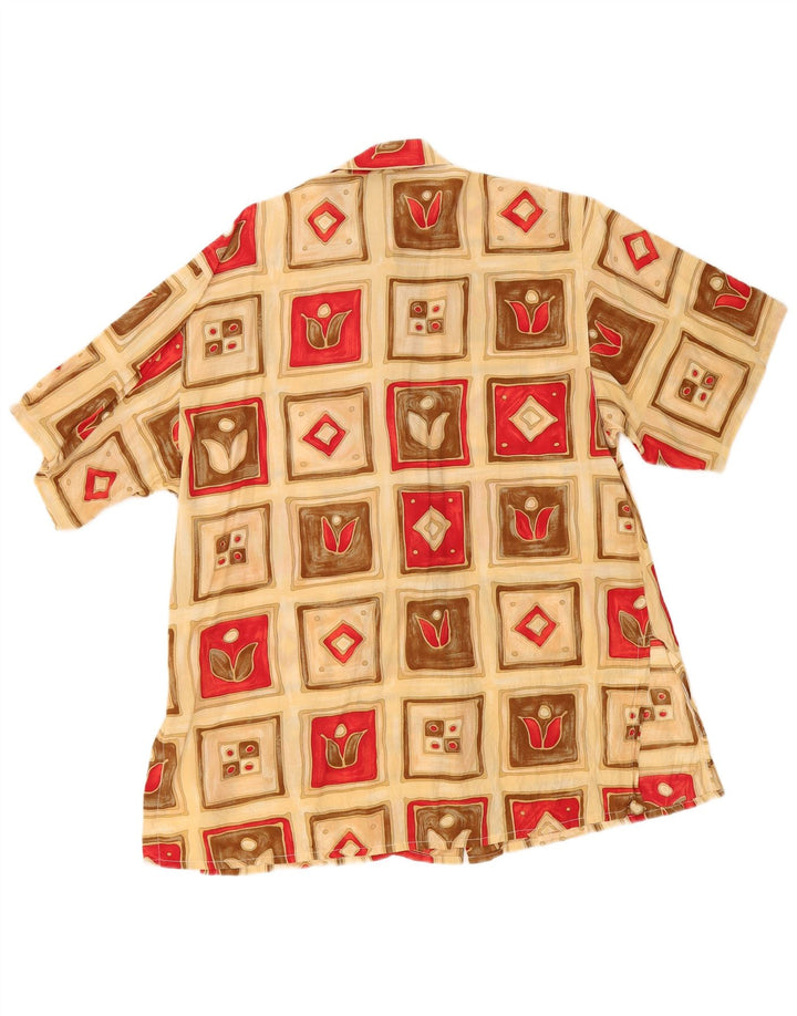 Gabrielle Womens Short Sleeve Shirt Blouse UK 16 Large Beige Patchwork Silk