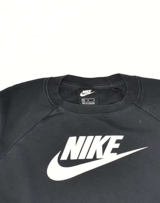 NIKE Womens Graphic Sweatshirt Jumper UK 12 Medium Black Cotton