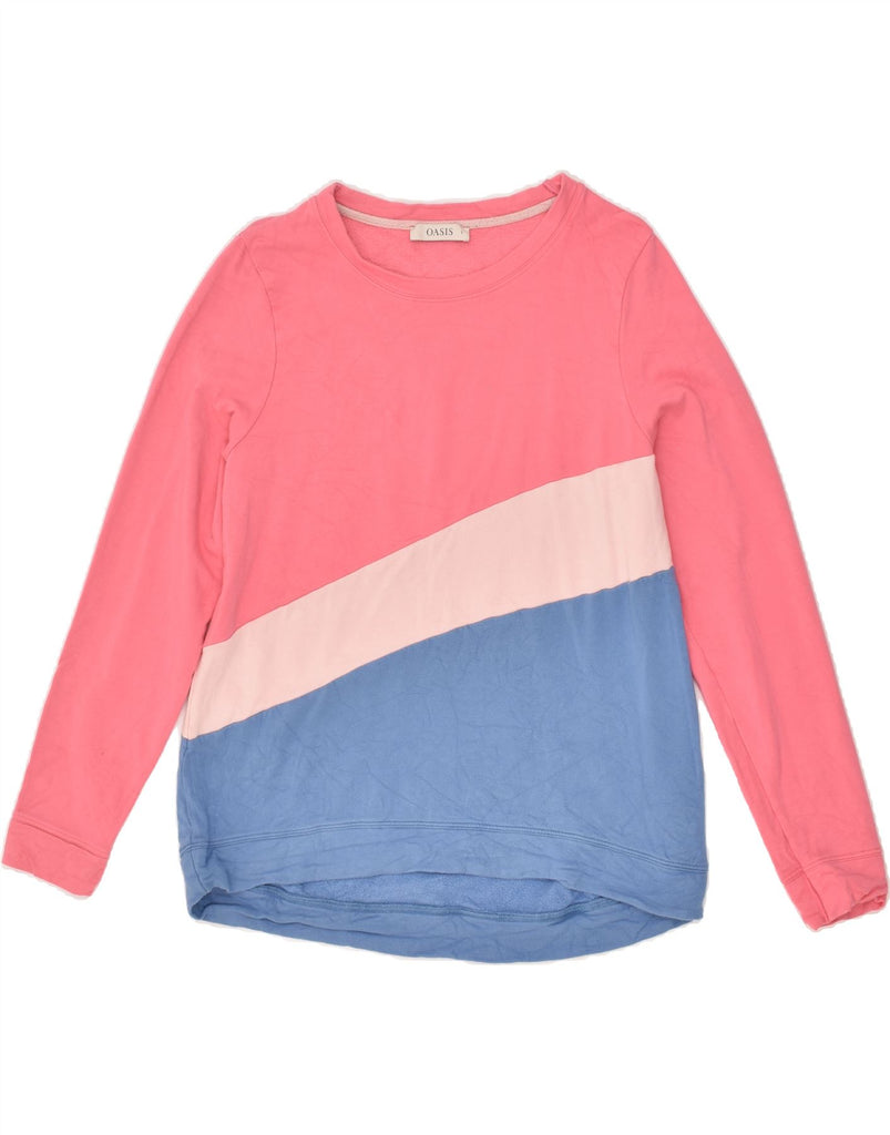 OASIS Womens Sweatshirt Jumper UK 14 Large Pink Colourblock Cotton | Vintage Oasis | Thrift | Second-Hand Oasis | Used Clothing | Messina Hembry 