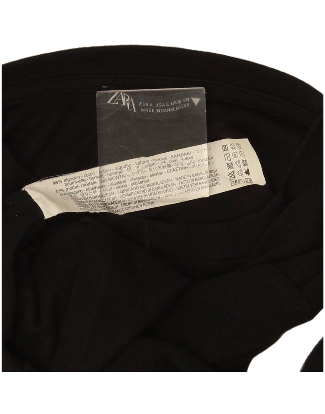 Zara Womens Crop Top Long Sleeve UK 16 Large Black Cotton
