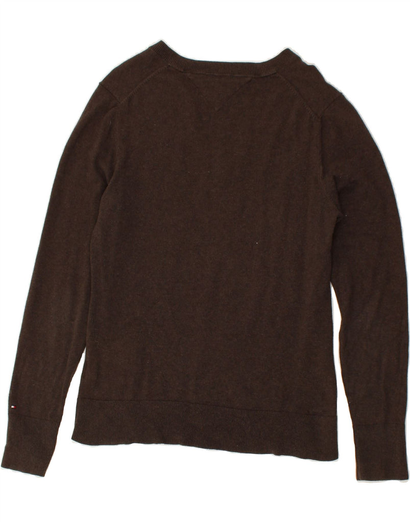 TOMMY HILFIGER Womens V-Neck Jumper Sweater UK 14 Large Brown Cotton | Vintage Tommy Hilfiger | Thrift | Second-Hand Tommy Hilfiger | Used Clothing | Messina Hembry 