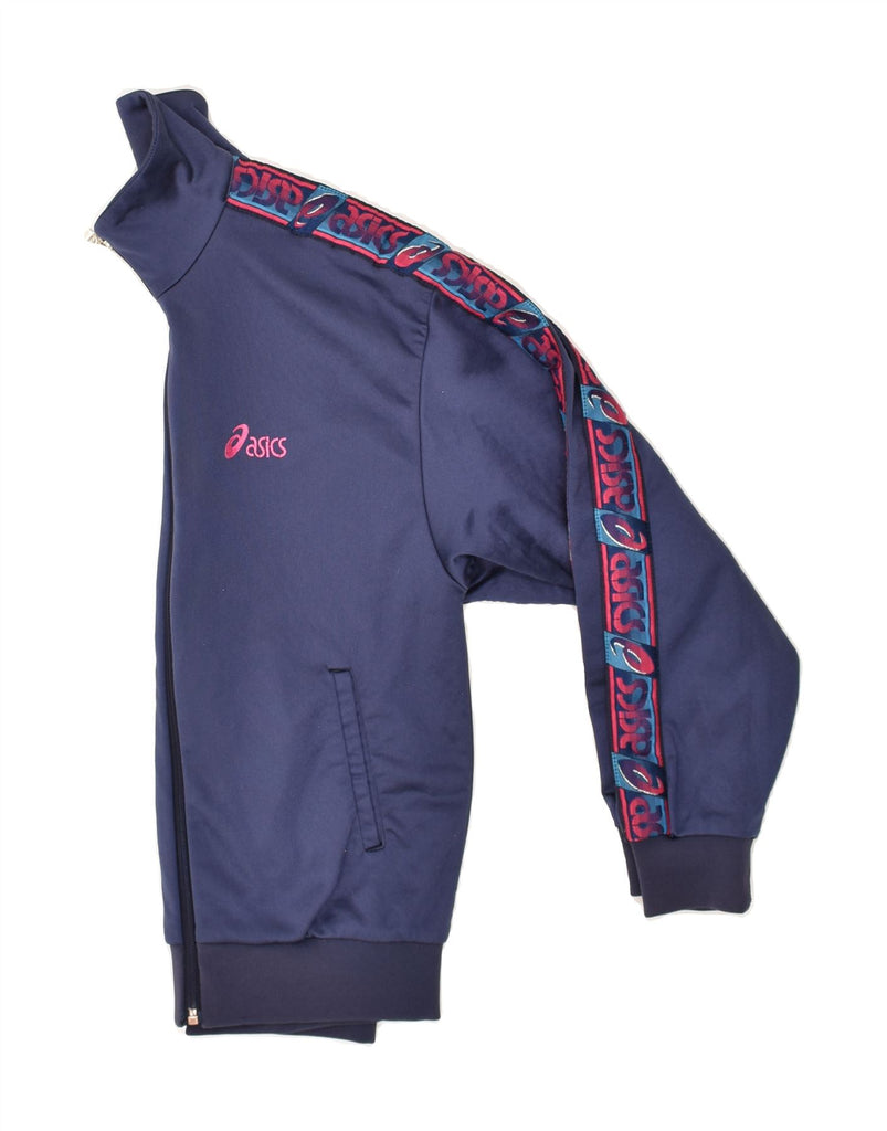 ASICS Mens Tracksuit Top Jacket IT 44 XS Navy Blue Polyester | Vintage Asics | Thrift | Second-Hand Asics | Used Clothing | Messina Hembry 