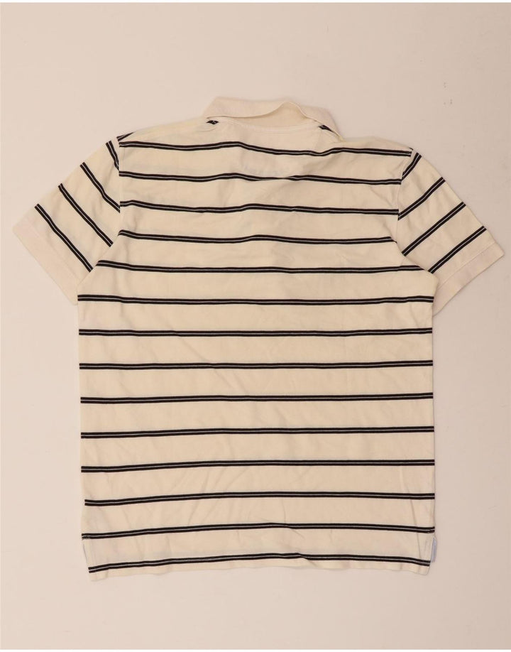 Massimo Dutti Mens Polo Shirt Medium Off White Striped Cotton