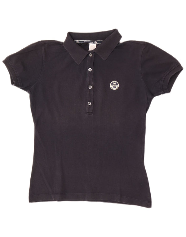 North Sails Womens Polo Shirt UK 12 Medium Black Cotton