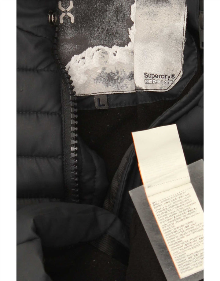 Superdry Mens Hooded Padded Jacket UK 40 Large Navy Blue Polyester