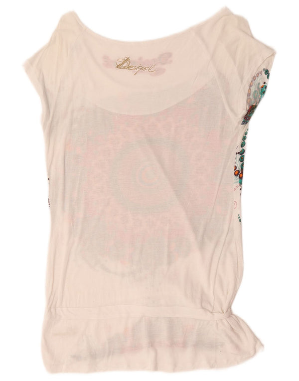 Desigual Womens Graphic T-Shirt Top UK 14 Large White Floral
