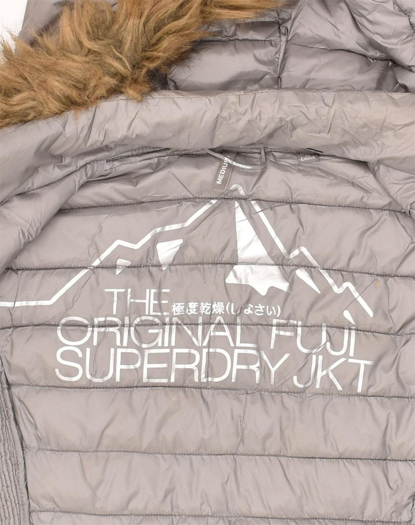 SUPERDRY Womens Hooded Padded Jacket UK 14 Medium Grey Polyester | Vintage Superdry | Thrift | Second-Hand Superdry | Used Clothing | Messina Hembry 