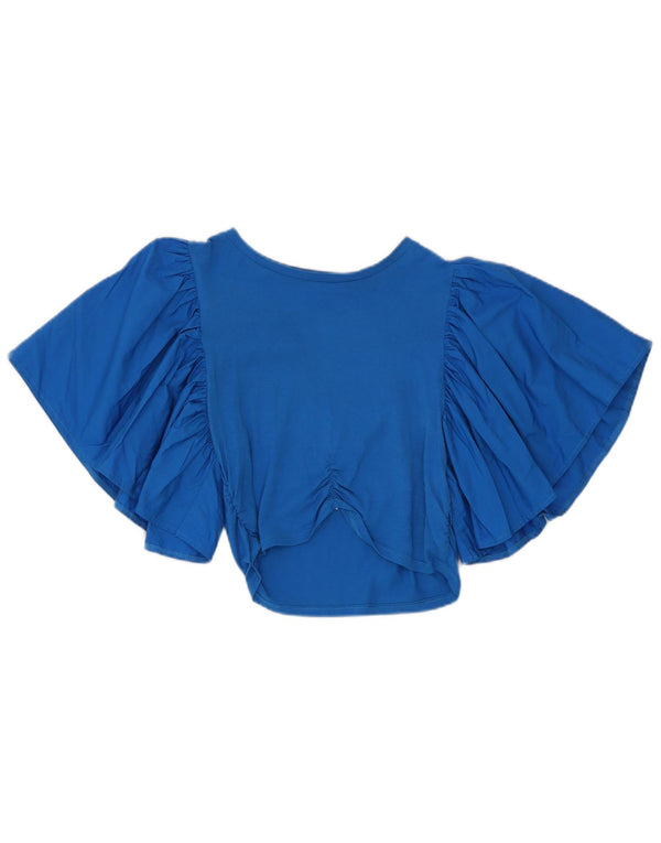 Zara Womens Batwing Crop Top UK 12 Medium Blue Cotton
