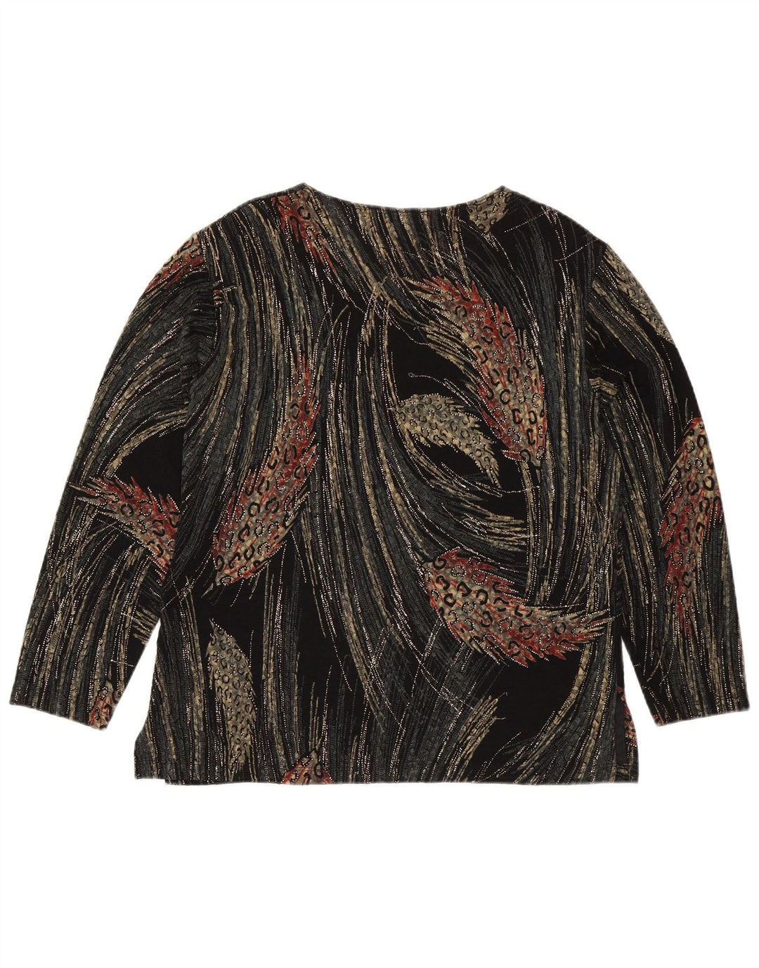 Vintage Womens Abstract Pattern Top Long Sleeve UK 16 Large Black Viscose