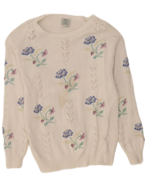 Laura Ashley Womens Boat Neck Jumper Sweater UK 16 Large White Floral
