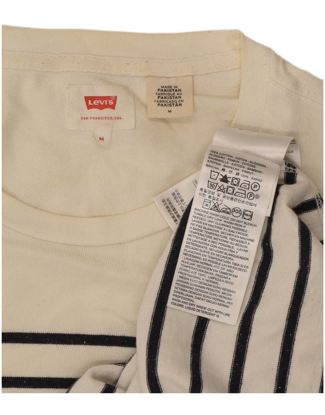 Levi's Mens Top Long Sleeve Medium White Striped Cotton
