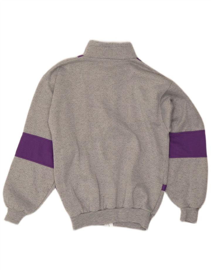 Vintage Womens Tracksuit Top Jacket UK 12 Medium Grey Colourblock Polyester